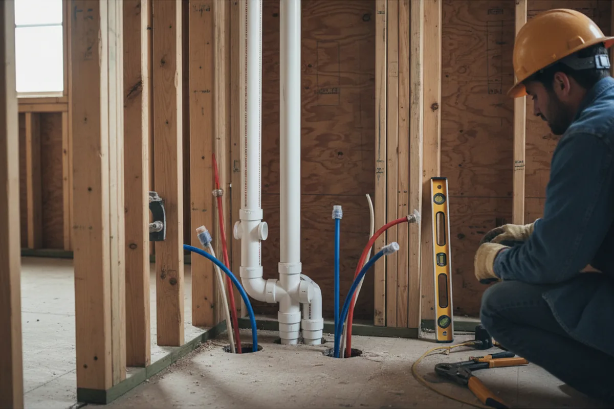 Drain and supply rough-in during Leak Detection in Narragansett